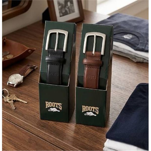 Roots Leather Belts, Size 32-34, Lot of 2