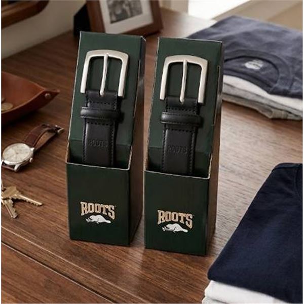 Roots Black Leather Belts Size 32-34 M/M Pair