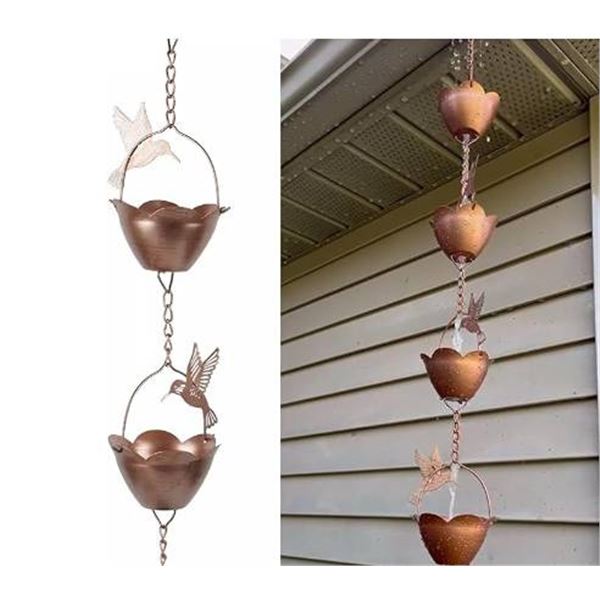 Copper Rain Chain with Hummingbird Design