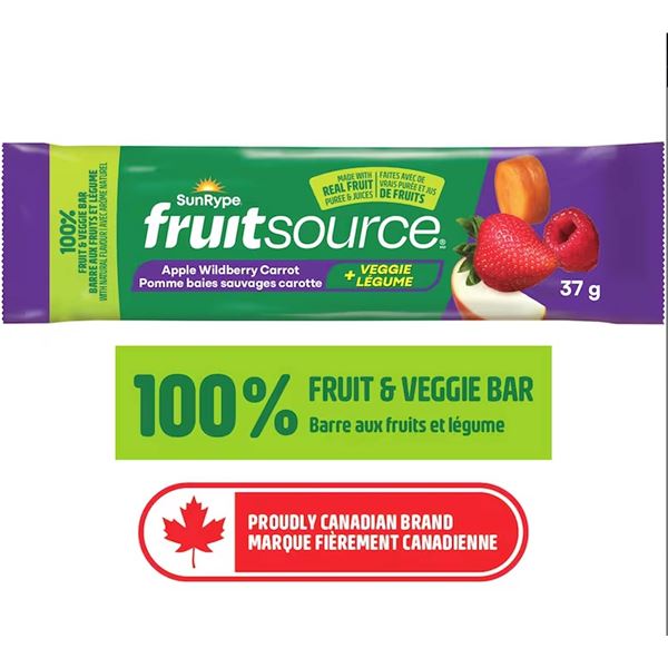 SunRype FruitSource Apple Wildberry Carrot Lot of 2 boxes of 30 bars x 37g