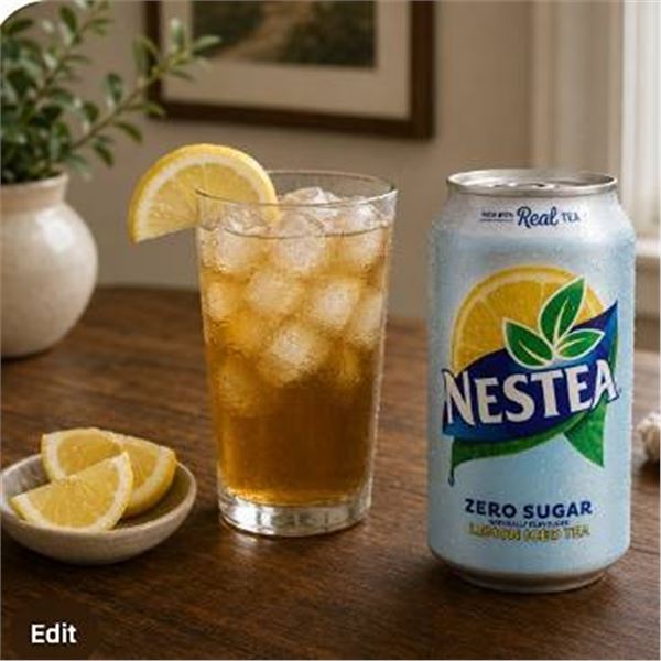 Nestea Zero Sugar Lemon Iced Tea, pack of 12 cans. Each can contains 355mL