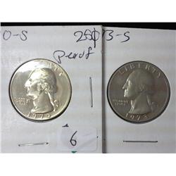 1970-S And 1973-S Washington Quarters (Proof)