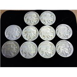 10 Assorted 1920's Buffalo Nickels