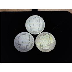 3 Assorted Barber Quarters