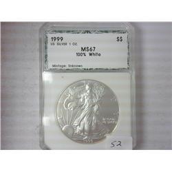 1999 American Silver Eagle PCI MS67 100% White