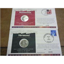 2 US State Quarter FDC's MInnesota And Vermont