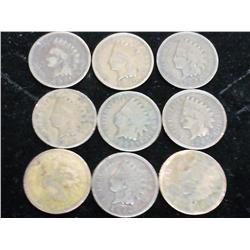 9-Assorted 1890's Indian Head Cents