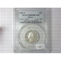 1992-S Silver Washington Quarter PCGS PR69DCAM