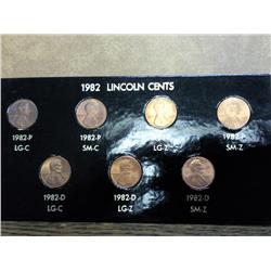 1982- 7 Varieties Lincoln Cent Set (UNC)