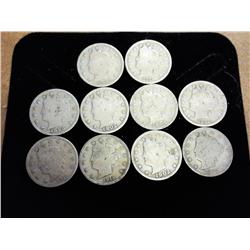 10 Assorted Liberty "V" Nickels