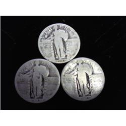 3 Assorted Standing Liberty Quarters