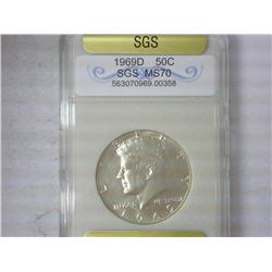 1969-D Kennedy Half SGS MS70