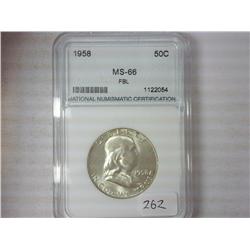 1958 Franklin Half Dollar NNC MS66FBL