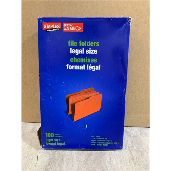 Staples Business Depot - Legal Size File Folders - 100 Pieces
