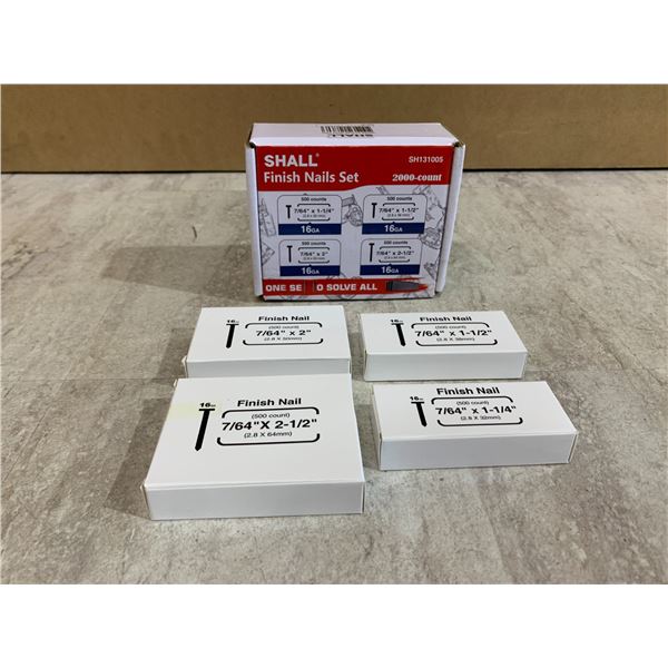SHALL 2000 Count Finish Nails Set - 4 Sizes