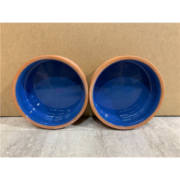 Lot of 2 Terra Tek Terracotta Cazuela Bowls w/ Blue Glazed Interior