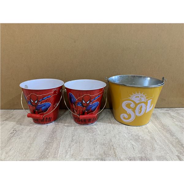 Lot of 3 Metal Buckets