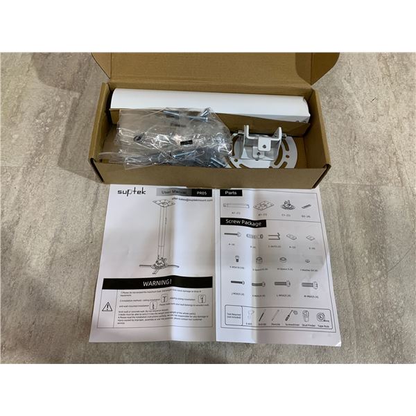 Suptek White Projector Ceiling Mount Bracket - Flat or Sloped Ceiling
