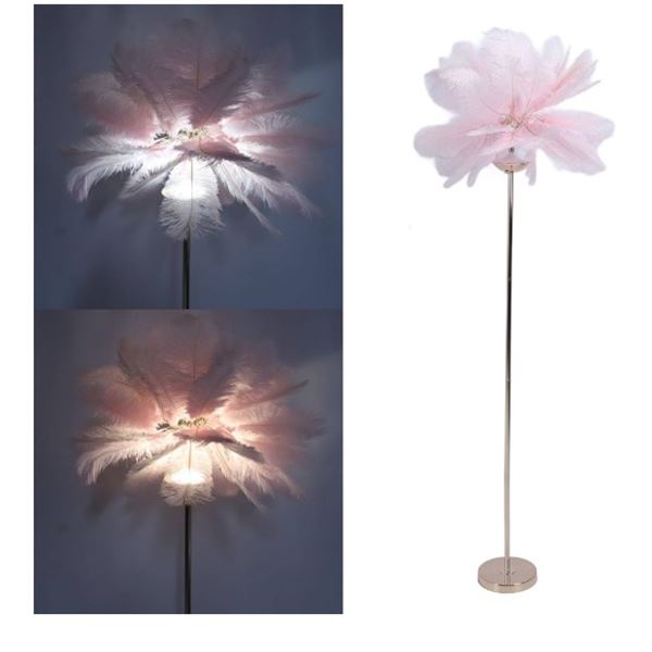 Fluffy Pink Ostrich Feather LED Floor Lamp