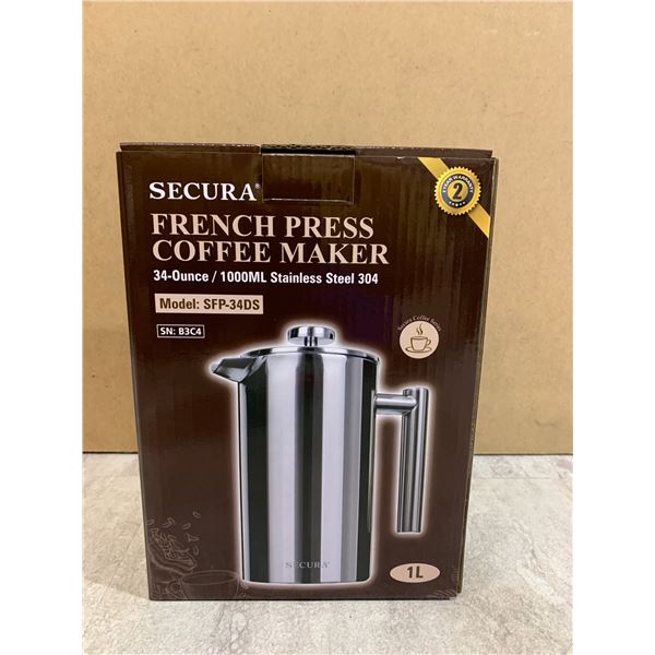 Sekura French Press Coffee Maker - 304 Stainless - 2 Extra Screens - 34oz