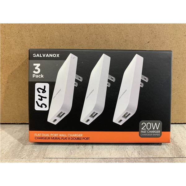 Pack of 3 Galvanox Flat Dual Port Wall Charger
