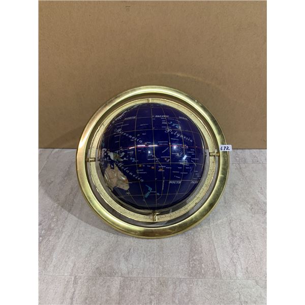 Unique Art Blue/Gold 13 x 9 Blue Lapis Ocean Globe - 30 Semi Precious Stones