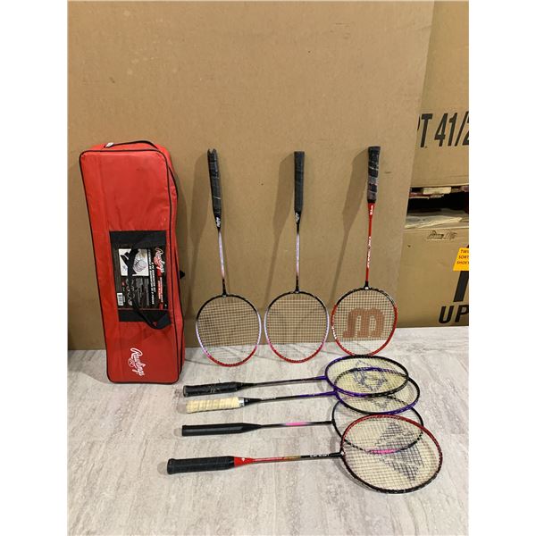 Lot of 7 Assorted Badminton Rackets in Rawlings Case