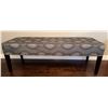 Image 1 : Upholstered Gray Bench With Decorative Pattern and Dark Wooden Legs