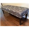 Image 2 : Upholstered Gray Bench With Decorative Pattern and Dark Wooden Legs