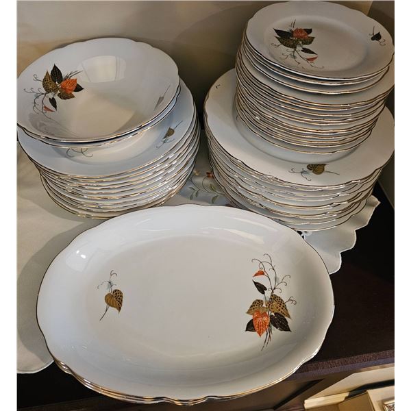 Kahla Made in GDR Floral Dinnerware Set with Gold Accents