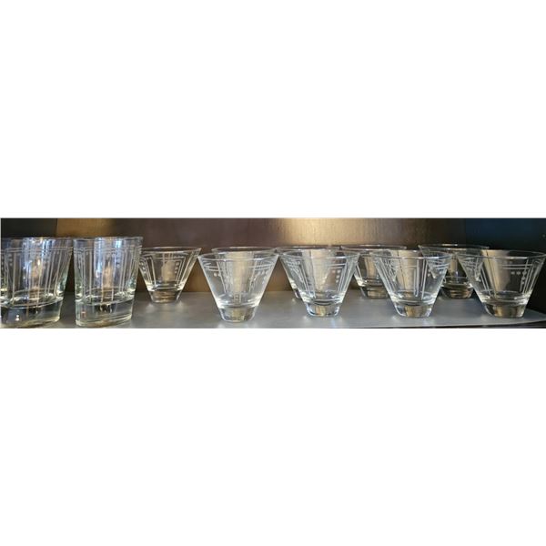 Etched Glass Tumblers and Flared Glass Bowls