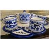 Image 2 : Italian Hand-Painted Deruta Blue and White Ceramic Tea Set with Tray