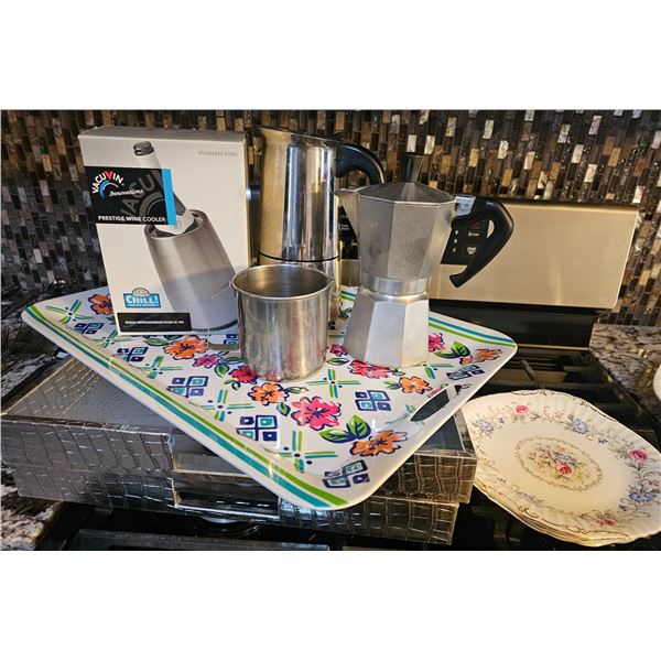 Coffee Makers, Paragon Plate, Tray, and Wine Cooler