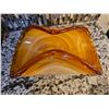 Image 1 : Amber-Colored Swirled Glass Bowl with Decorative Wave Design