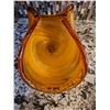Image 3 : Amber-Colored Swirled Glass Bowl with Decorative Wave Design