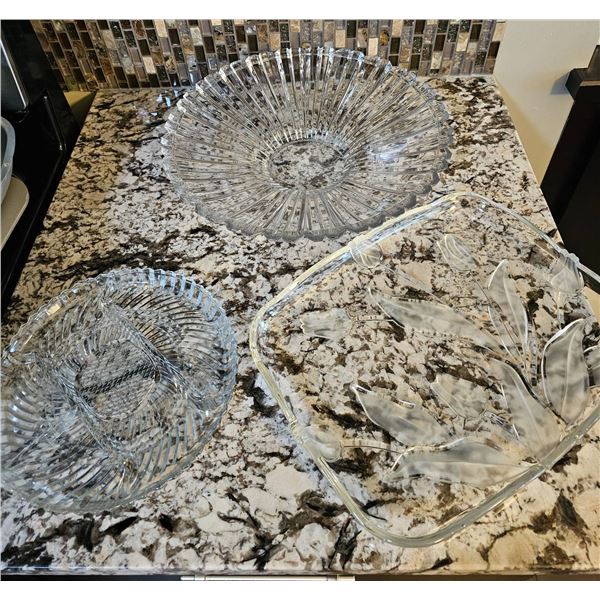 Three Cut Crystal Serving Dishes with Various Patterns