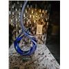 Image 2 : Abstract Blue and White Swirled Glass Sculpture on Clear Base