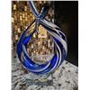Image 3 : Abstract Blue and White Swirled Glass Sculpture on Clear Base