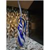 Image 4 : Abstract Blue and White Swirled Glass Sculpture on Clear Base