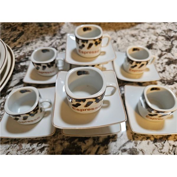 Espresso Cup Set with Matching Saucers and Accent Plate