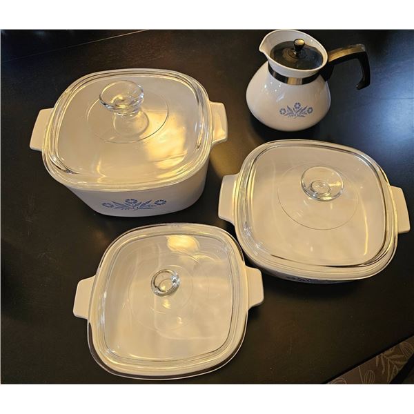Corning Ware Blue Cornflower Casserole Dishes and Percolator