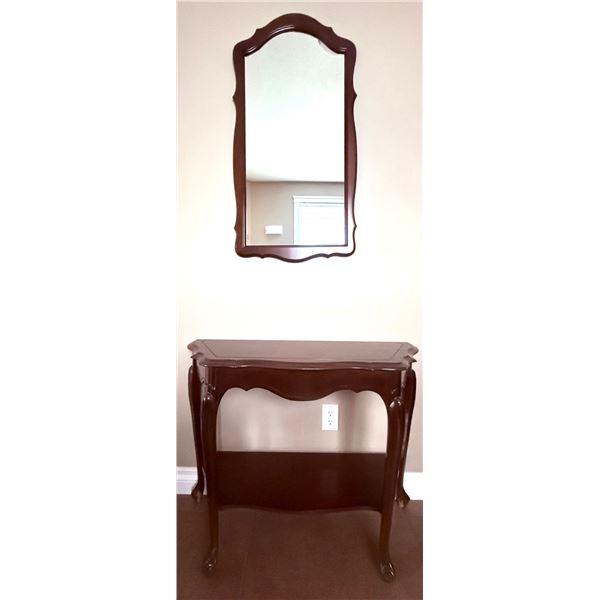 Wooden Vanity Table with Beveled Edge Mirror