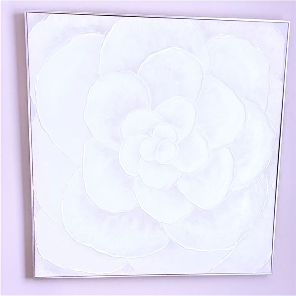 Square White Floral Canvas Art with Metallic Detail