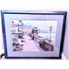 Image 1 : Framed Landscape Print Depicting a Waterfront Promenade