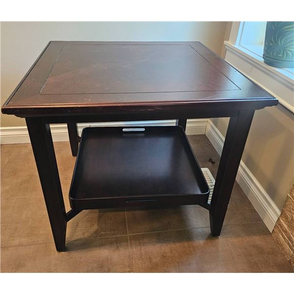 Dark Wood Side Table With Removable Tray, 28 x 28 x 24 Inches