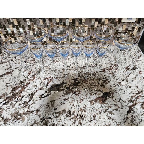 10 Blue and Gold-Gilded Wine Glasses