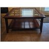 Image 2 : Wood and Glass Coffee Table with Shelf - 40x40x19 Inches