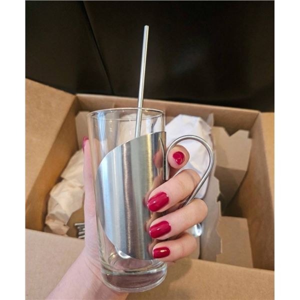 16-Piece Glass and Stainless Steel Cup Set with Handles