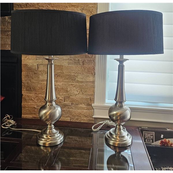 Brushed Nickel Table Lamps with Black Fabric Shades