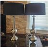 Image 1 : Brushed Nickel Table Lamps with Black Fabric Shades